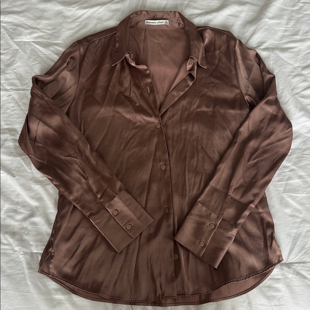 Brown Silk Button-Up Blouse